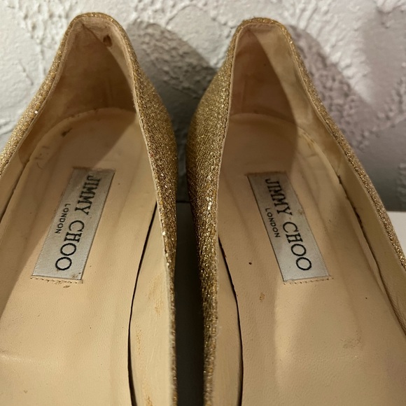 Jimmy Choo - Gold Sparkly Flats - Picture 2 of 7